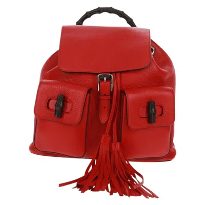 Pre-owned Gucci Bamboo Tassel Backpack Leather Red Leather Backpack Bag ()