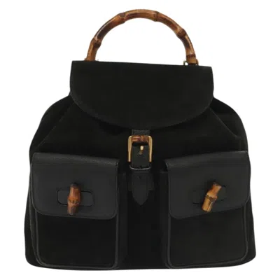 Pre-owned Gucci Bamboo Tassel Backpack Suede Black Suede Bag ()