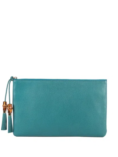 Pre-owned Gucci Bamboo Tassel-detail Clutch Bag In Blue