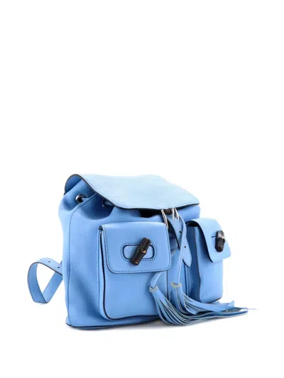 Pre-owned Gucci Bamboo Tassel Leather Medium Backpack In Blue