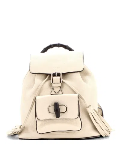 Pre-owned Gucci Bamboo Tassel Leather Medium Backpack In Neutral