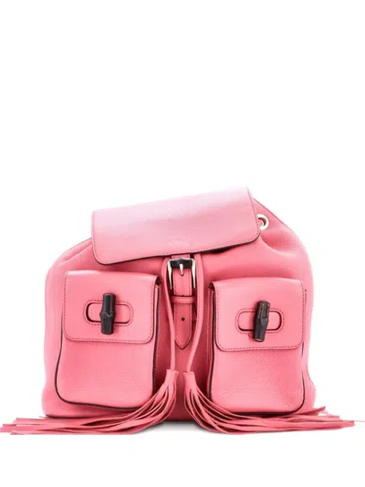 Pre-owned Gucci Bamboo Tassel Leather Medium Backpack In Pink