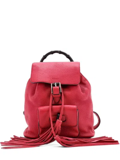 Pre-owned Gucci Bamboo Tassel Leather Medium Backpack In Pink