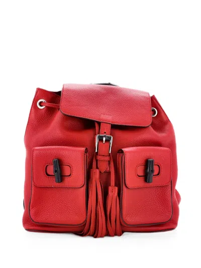 Pre-owned Gucci Bamboo Tassel Leather Medium Backpack In Red