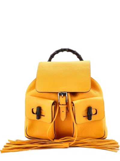 Pre-owned Gucci Bamboo Tassel Leather Medium Backpack In Yellow