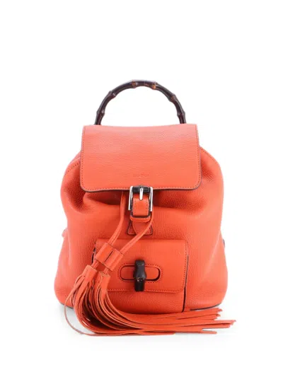 Pre-owned Gucci Bamboo Tassel Leather Mini Backpack In Orange