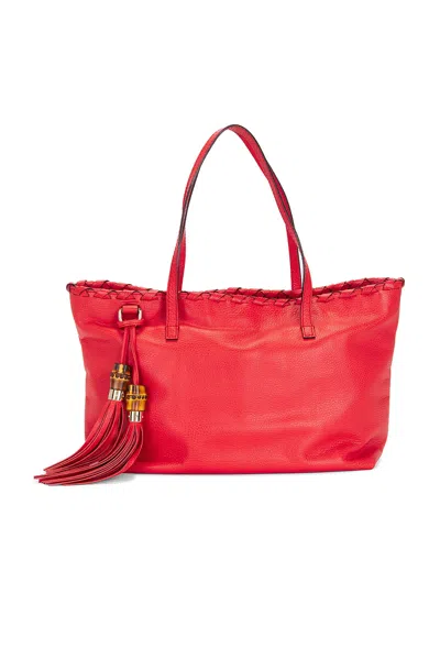 Pre-owned Gucci Bamboo Tassel Tote Bag In Red