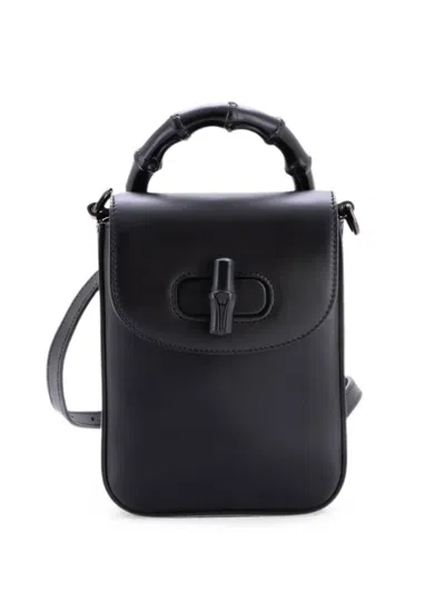 Pre-owned Gucci Bamboo Top Handle Backpack Leather Mini Shoulder Bag In Black