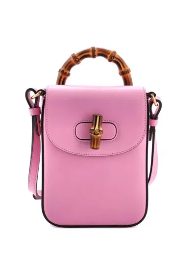 Pre-owned Gucci Bamboo Top Handle Backpack Leather Mini Shoulder Bag In Pink