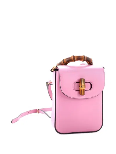 Pre-owned Gucci Bamboo Top Handle Leather Mini Backpack In Pink