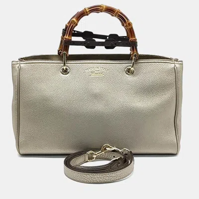 Pre-owned Gucci Bamboo Tote And Shoulder Bag In Beige