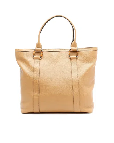 Gucci Bamboo Tote Bag In Nude