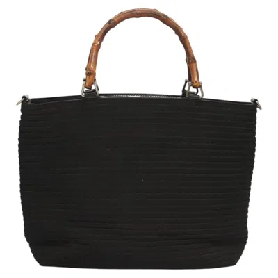 Pre-owned Gucci Bamboo Tote Bag Canvas Black Canvas Tote Bag Bag ()