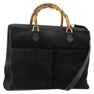 Pre-owned Gucci Bamboo Tote Bag Suede Black Suede Tote Bag Bag ()