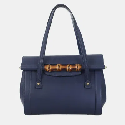 Pre-owned Gucci Bamboo Tote Flap Bag In Black