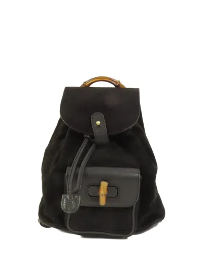 Pre-owned Gucci Bamboo Turn-lock Backpack In Black