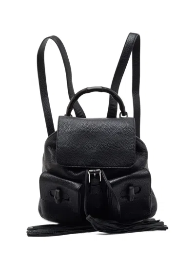 Pre-owned Gucci Bamboo Twin Pocket Backpack In Black