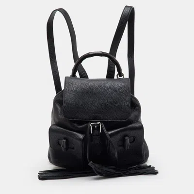 Pre-owned Gucci Bamboo Twin Pocket Black Leather Backpack