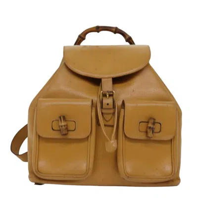 Pre-owned Gucci Bamboo Yellow Leather Backpack Bag ()