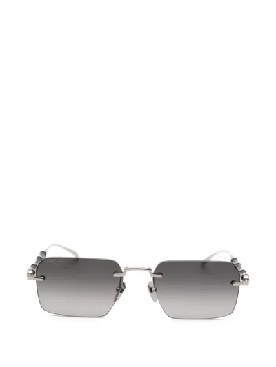 Gucci Bamboo-detail Rimless Rectangle-frame Sunglasses In Gray