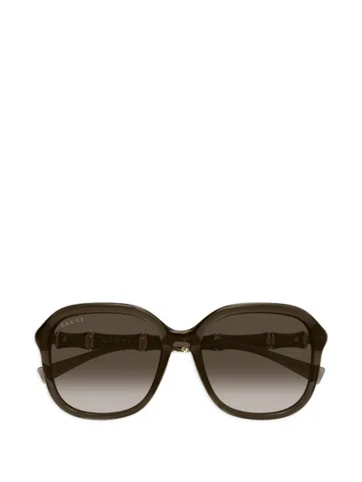 Gucci Bamboo-detail Round-frame Sunglasses In Brown