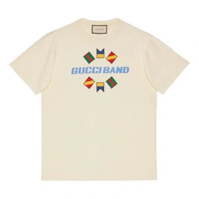 Gucci Band Flag Embroidered Logo For Men White In Neutral