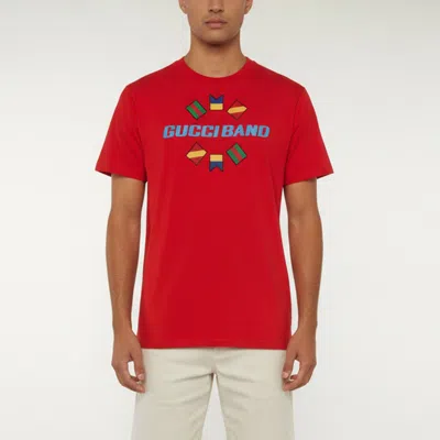 Pre-owned Gucci Band Graphic Embroidered Jersey T-shirt S In Red