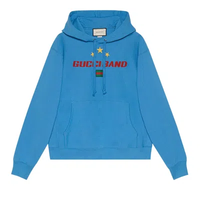 Pre-owned Gucci Band Print Hoodie 'blue' | Men's Size L