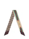 Gucci Interlocking G Horsebit Web Print Silk Neck Bow In Brown