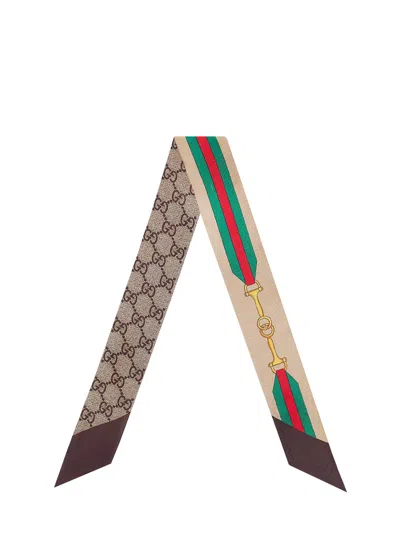Gucci Interlocking G Horsebit Web Print Silk Neck Bow In Multi