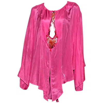 Pre-owned Gucci Barbie Pink Peek-a-boo Silk Ombre Tassel Cover Up Tunic 42