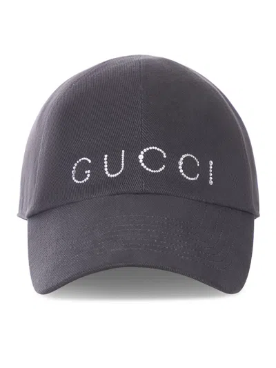 Gucci Baseball Cap With Crystal Logo In Black
