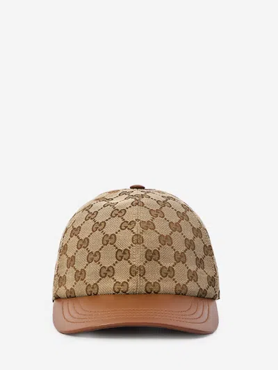 Gucci Baseball Cap With Leather Visor In Sand