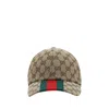Gucci Men Beige And Ebony Baseball Cap With Web Detail In Gg Supreme Canvas Man In Brown