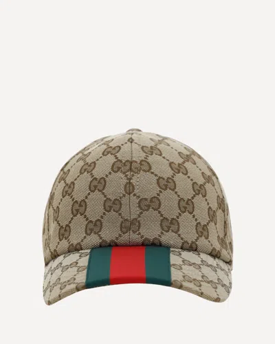 Gucci Men Beige And Ebony Baseball Cap With Web Detail In Gg Supreme Canvas Man In Green