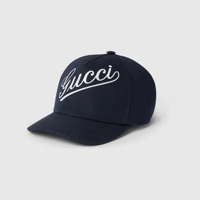 Gucci Baseball Hat With  Script In Blue