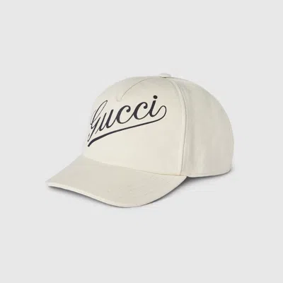 Gucci Baseball Hat With  Script In White