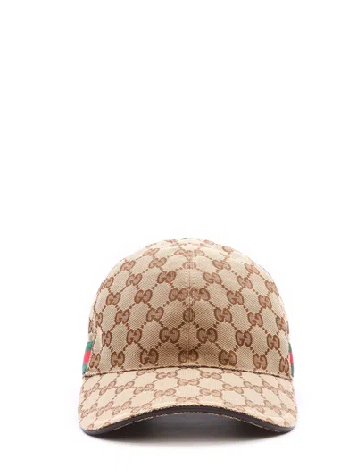 Gucci Baseball Hat With Web In Brown