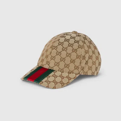 Gucci Men Beige And Ebony Baseball Cap With Web Detail In Gg Supreme Canvas Man In Green