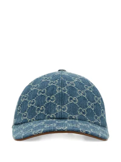 Gucci Gg Denim Baseball Hat With Horsebit In Blue