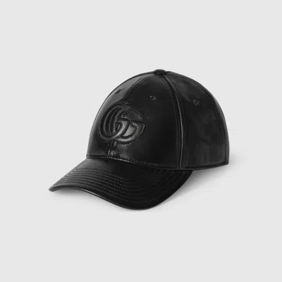 Gucci Leather Baseball Hat With Double G In Black