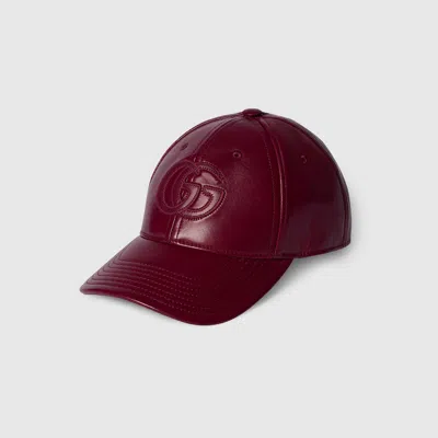 Gucci Leather Baseball Hat With Double G In Red