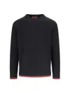 Gucci Black Crewneck Sweater With Web Detail In Ribbed Wool Blend Man In Black