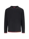 Gucci Black Crewneck Sweater With Web Detail In Ribbed Wool Blend Man In Blackgreenred