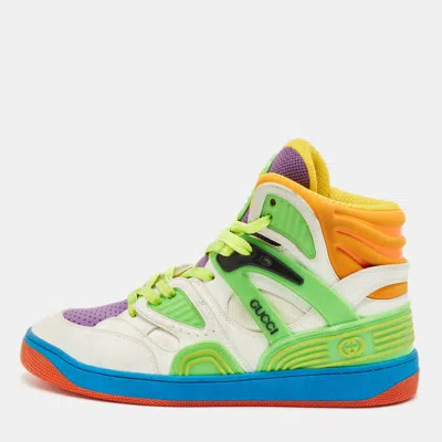 Pre-owned Gucci Basket Size 38 Multicolor Leather And Nubuck Leather High Top Sneakers