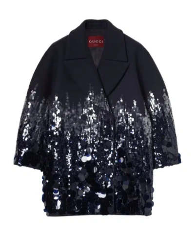 Gucci Batavia Wool Coat In Dark Blue