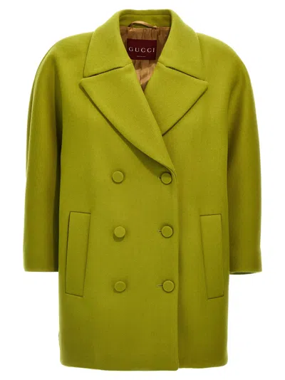 Gucci Green Double-breasted Jacket With Notched Revers In Wool Woman