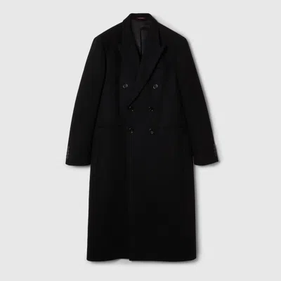 Gucci Batavia Wool Coat With Web In Black