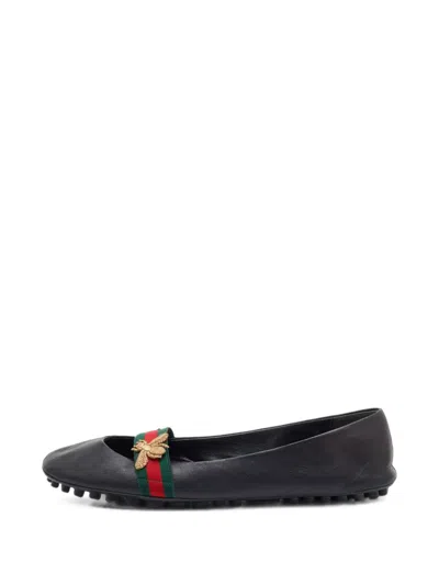 Pre-owned Gucci Bayadere Bee Ballet Flats In Black