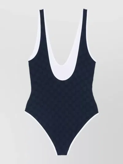 Gucci Beachwear Swimsuit Contrast Trim Deep Neckline In Blue